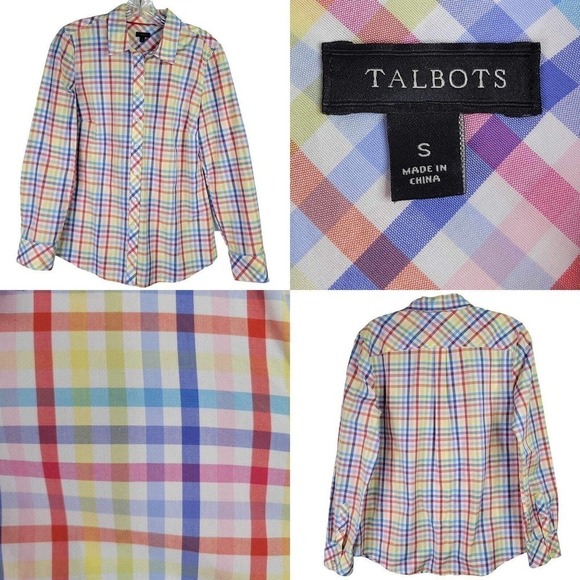 Talbots Tops - Talbots Button Down Shirt Spring Plaid Check Size Small S Colorful LS Cotton